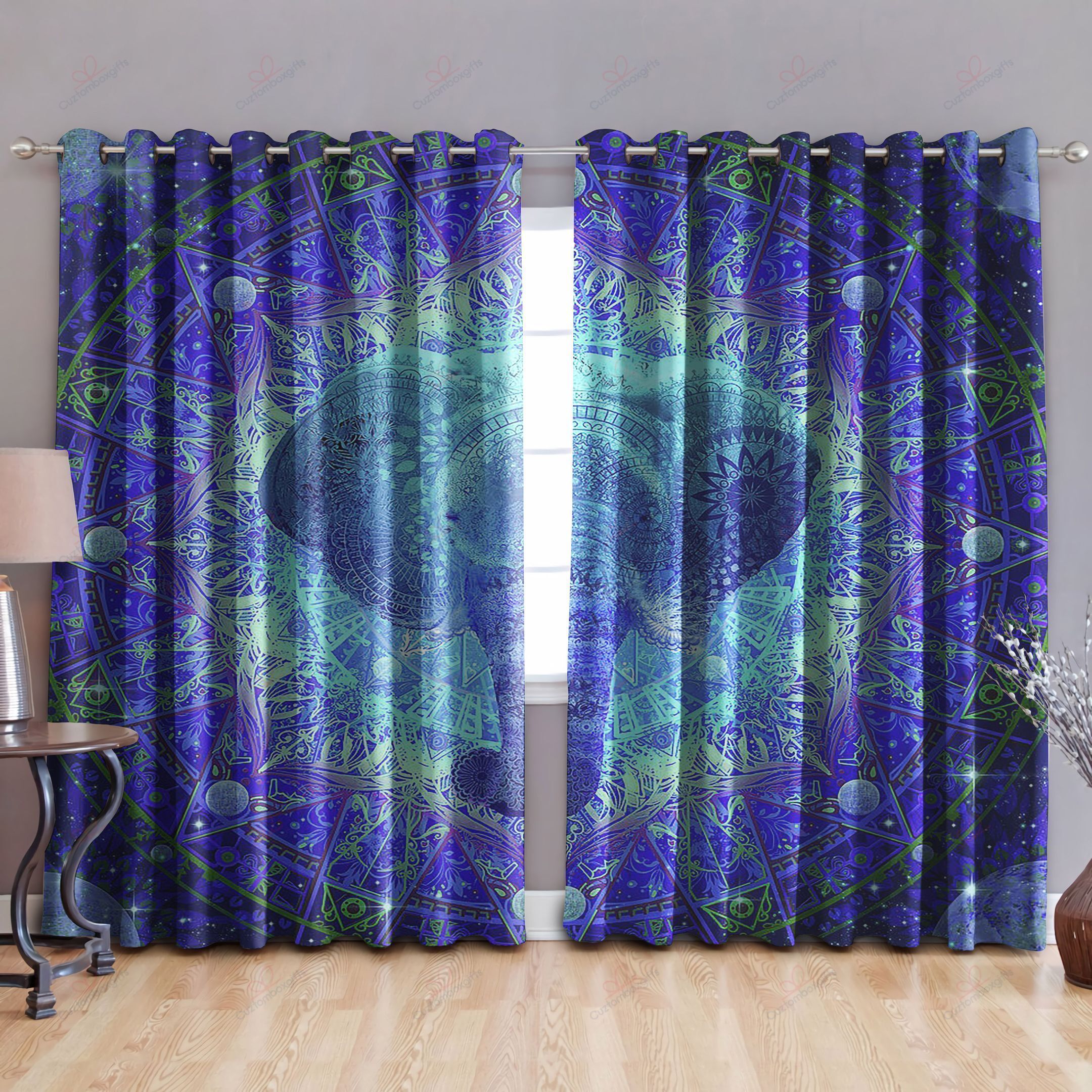 Blue Mandala Elephant Printed Window Curtain Home Decor