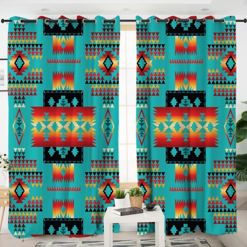 Blue Native Tribes Pattern Native American Printed Window Curtains Home Decor