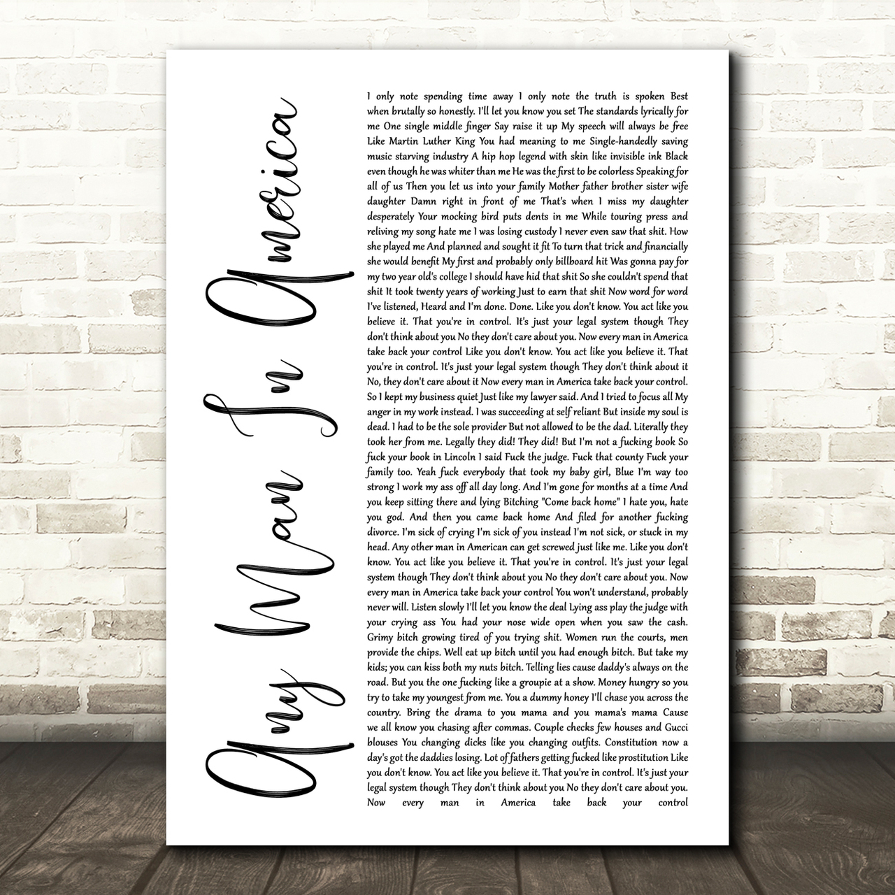 Blue October Any Man In America White Script Song Lyric Quote Music Poster Print