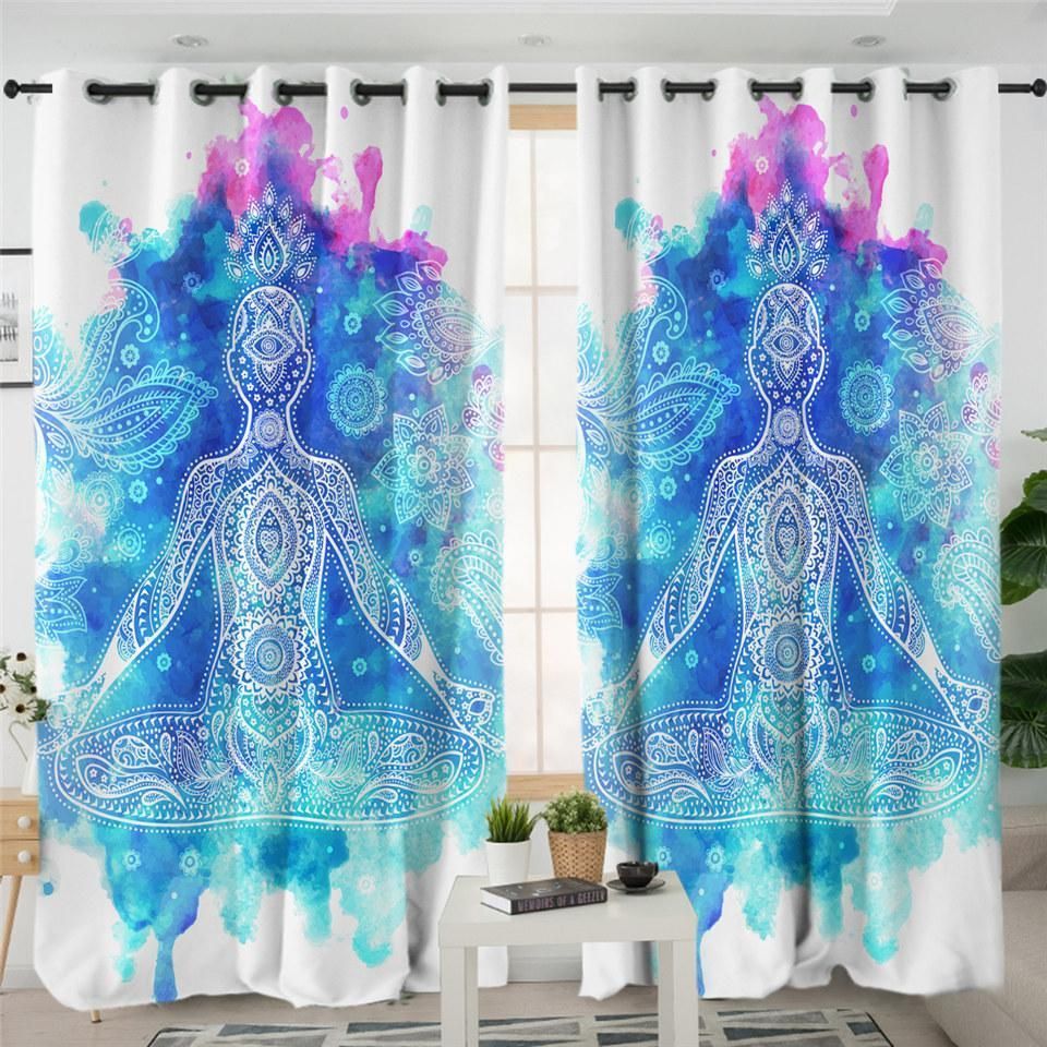 Blue Tie Dye Chakra Printed Window Curtains Home Decor