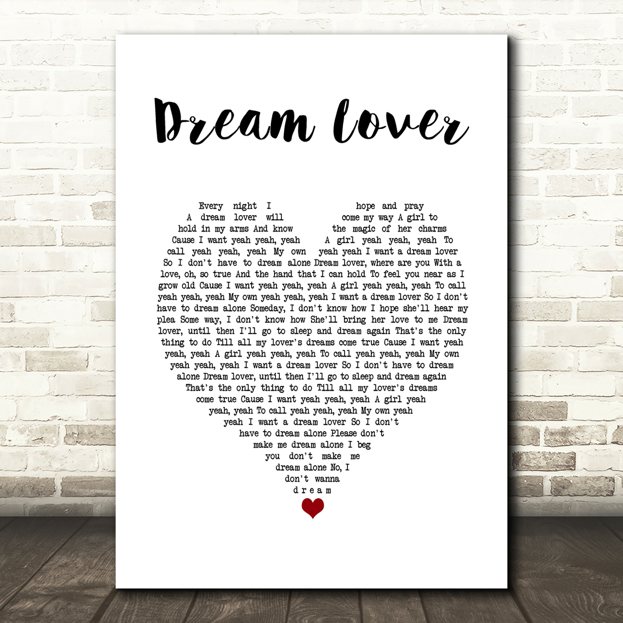 Bobby Darin Dream Lover White Heart Song Lyric Art Print