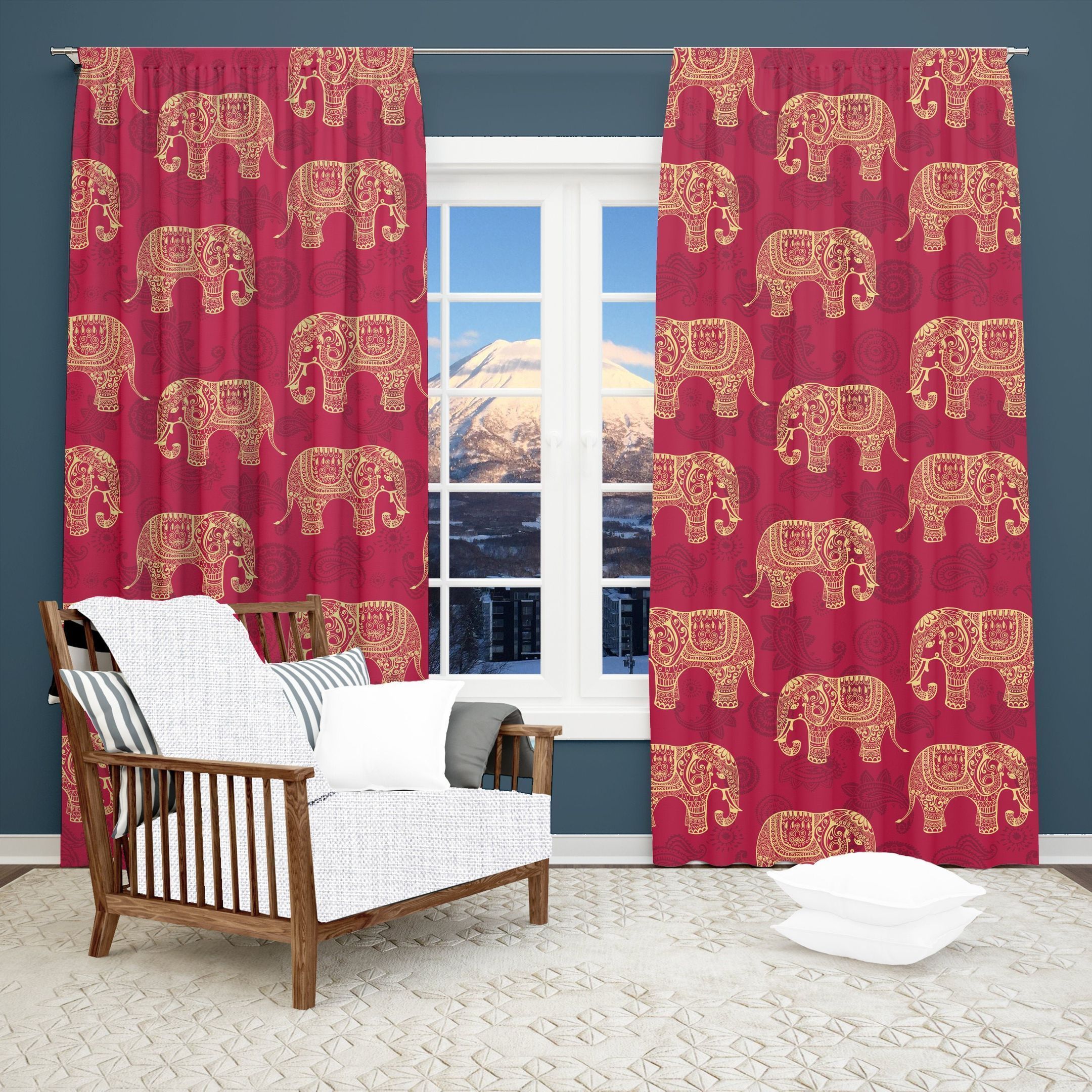 Boho Elephant Printed Window Curtain Home Decor