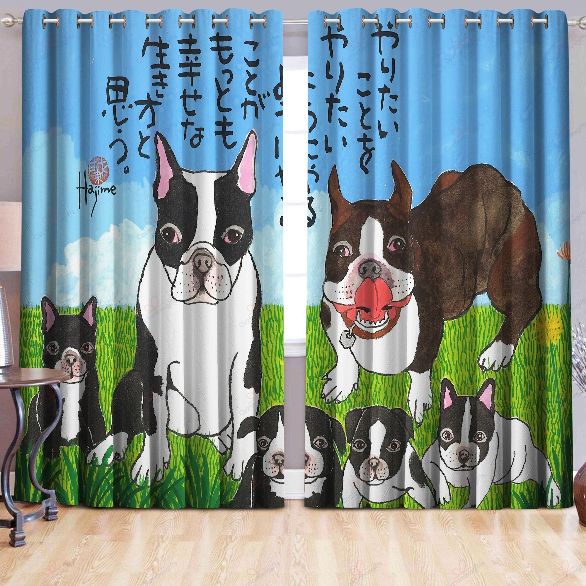 Boston Terrier Family Printed Window Curtain Home Decor