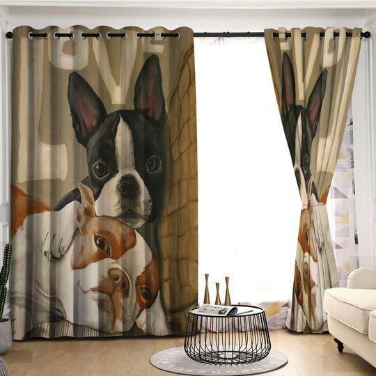 Boston Terrier Love Dogs Printed Window Curtain Home Decor