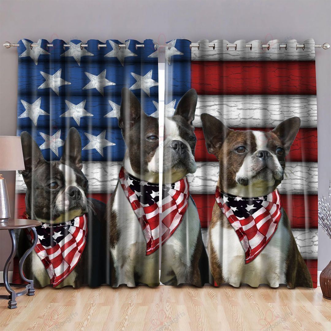 Boston Terrier Us Flag Printed Window Curtain Home Decor