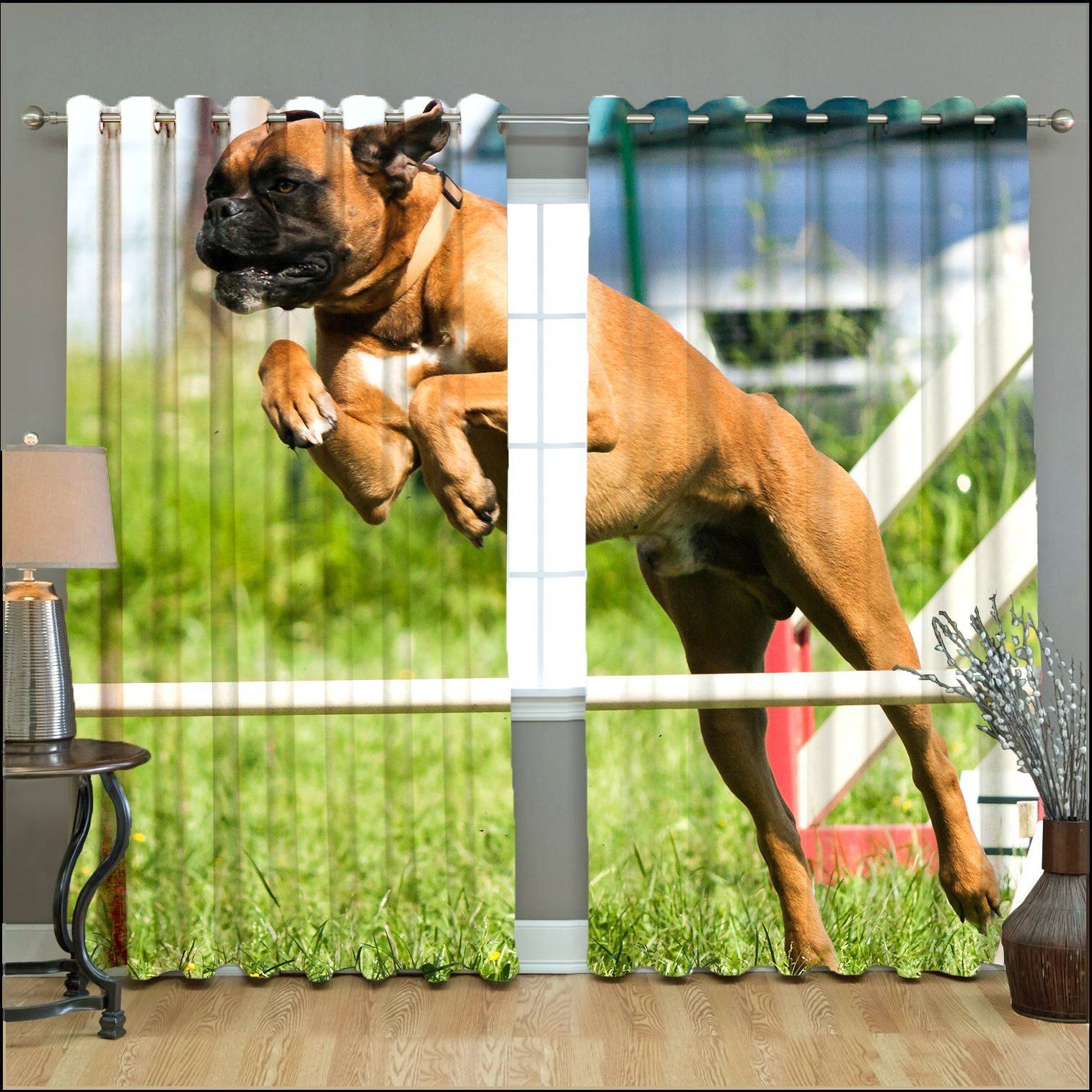 Boxer Dog Overcome The Obstacle Printed Window Curtain