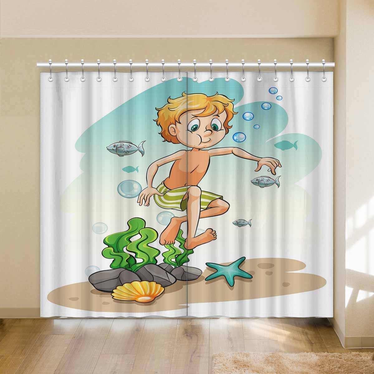 Boy Under The Sea Printed Window Curtain