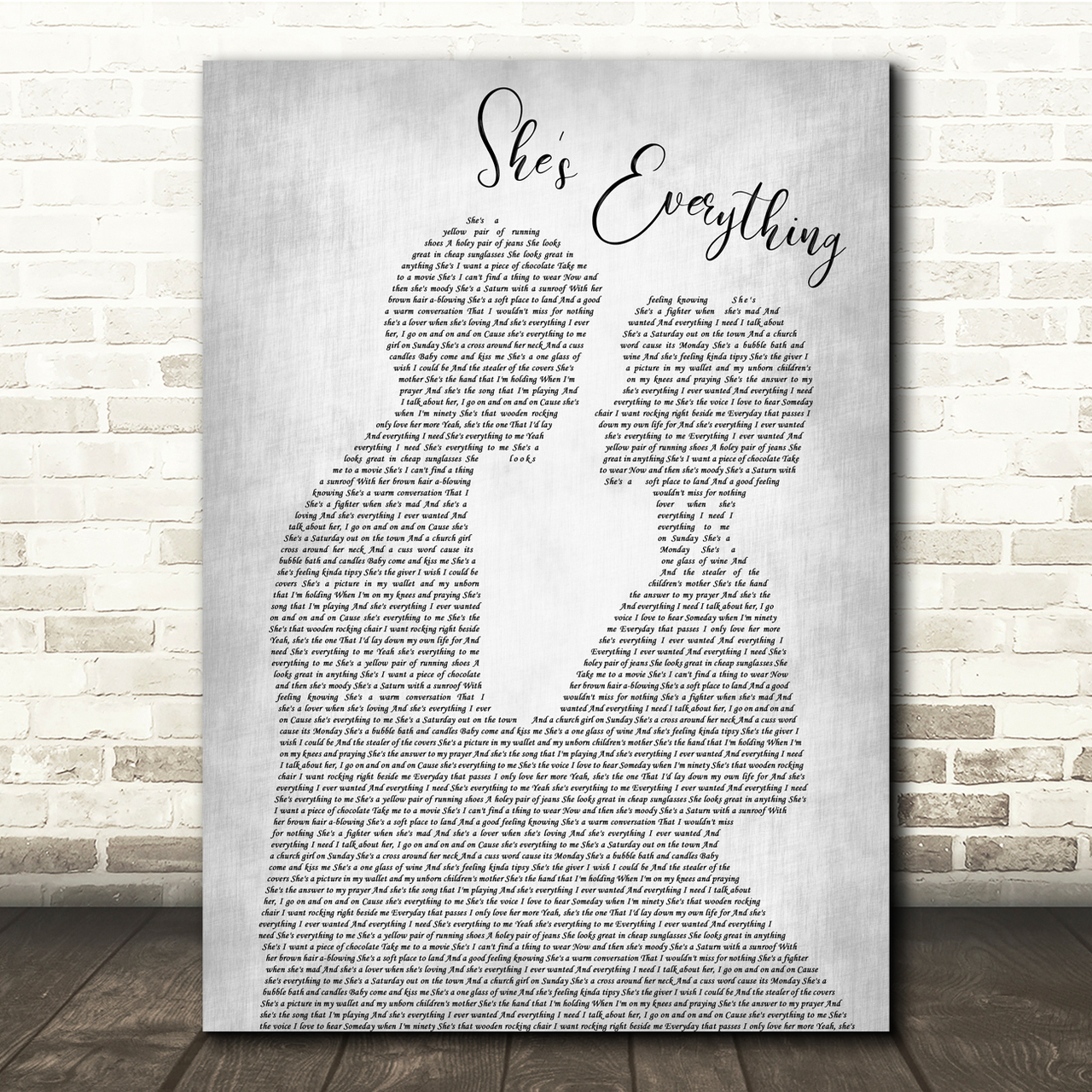 Brad Paisley She's Everything Man Lady Bride Groom Wedding Grey Song Lyric Quote Music Poster Print
