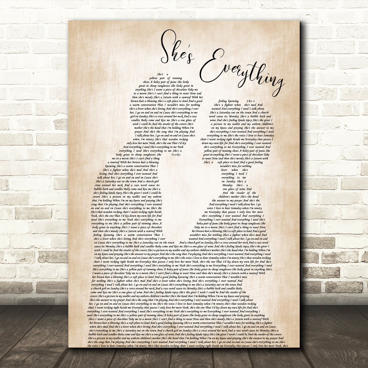 Brad Paisley She's Everything Man Lady Bride Groom Wedding Song Lyric Quote Music Poster Print