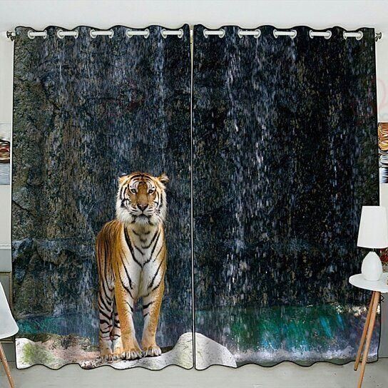 Brave Tiger In Front Of The Fall Printed Window Curtains Home Decor