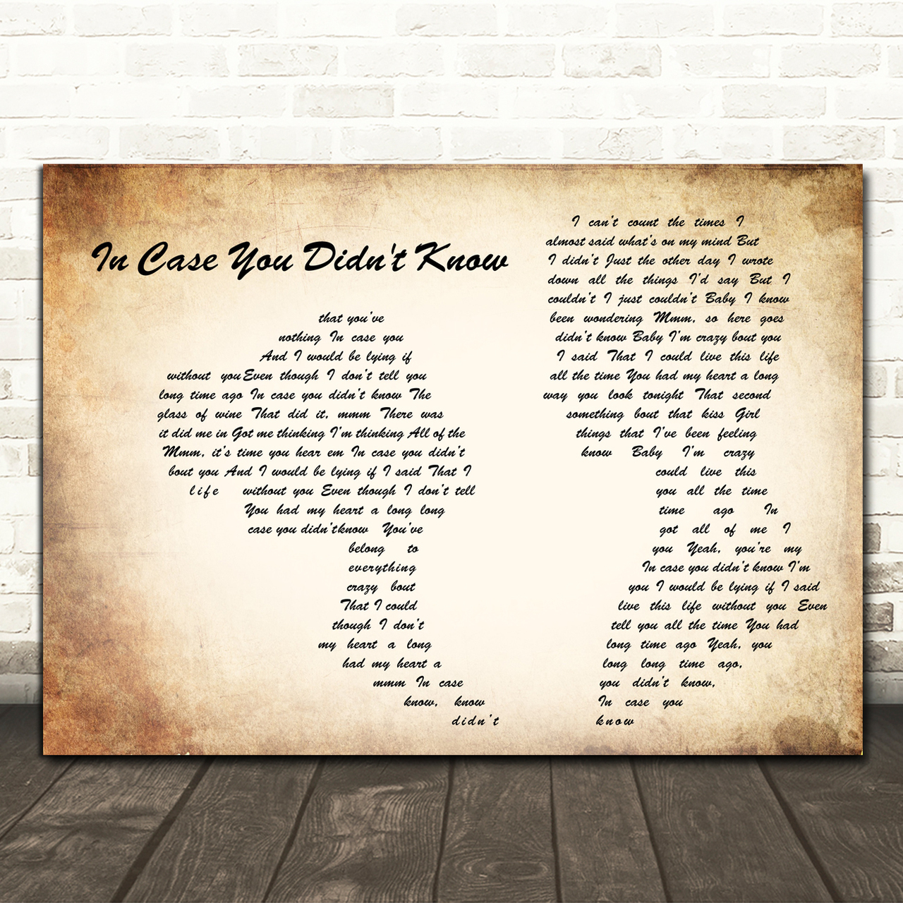 Brett Young In Case You Didn't Know Man Lady Couple Song Lyric Quote Print