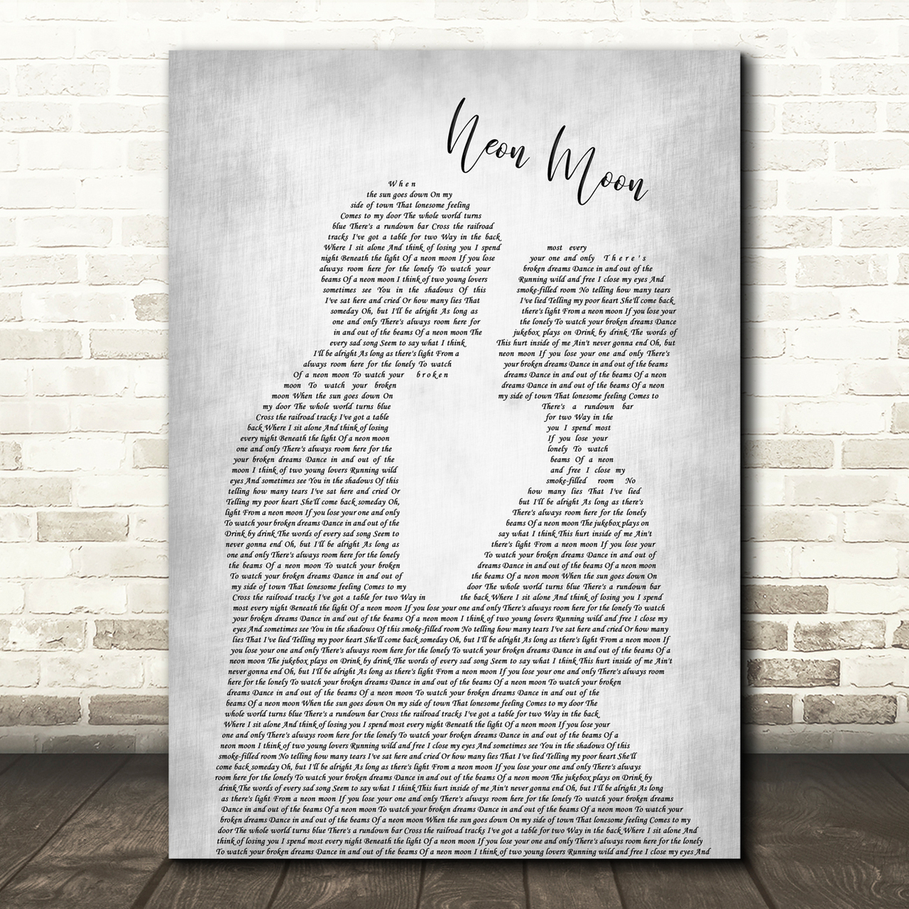Brooks & Dunn Neon Moon Man Lady Bride Groom Wedding Grey Song Lyric Wall Art Print