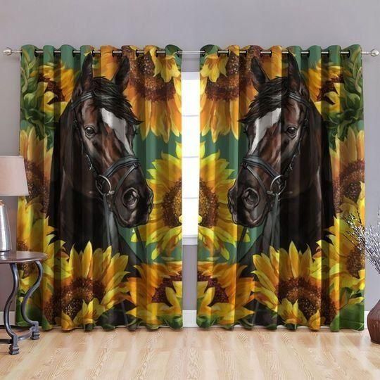 Brown Horses Sunflower Garden Printed Window Curtain Home Decor