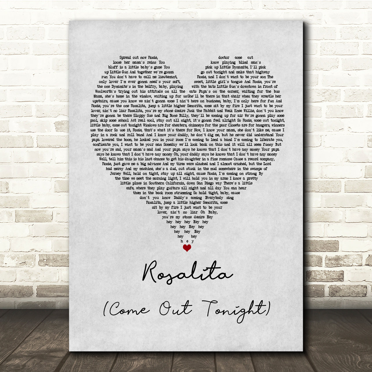 Bruce Springsteen Rosalita (Come Out Tonight) Grey Heart Song Lyric Music Print