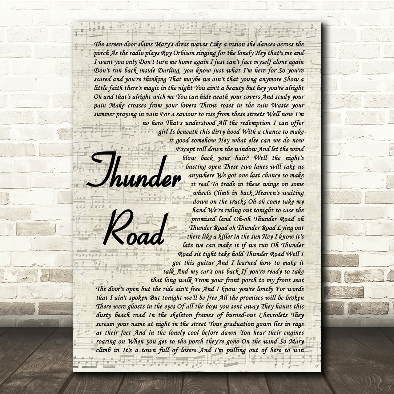 Bruce Springsteen Thunder Road Vintage Script Song Lyric Quote Print
