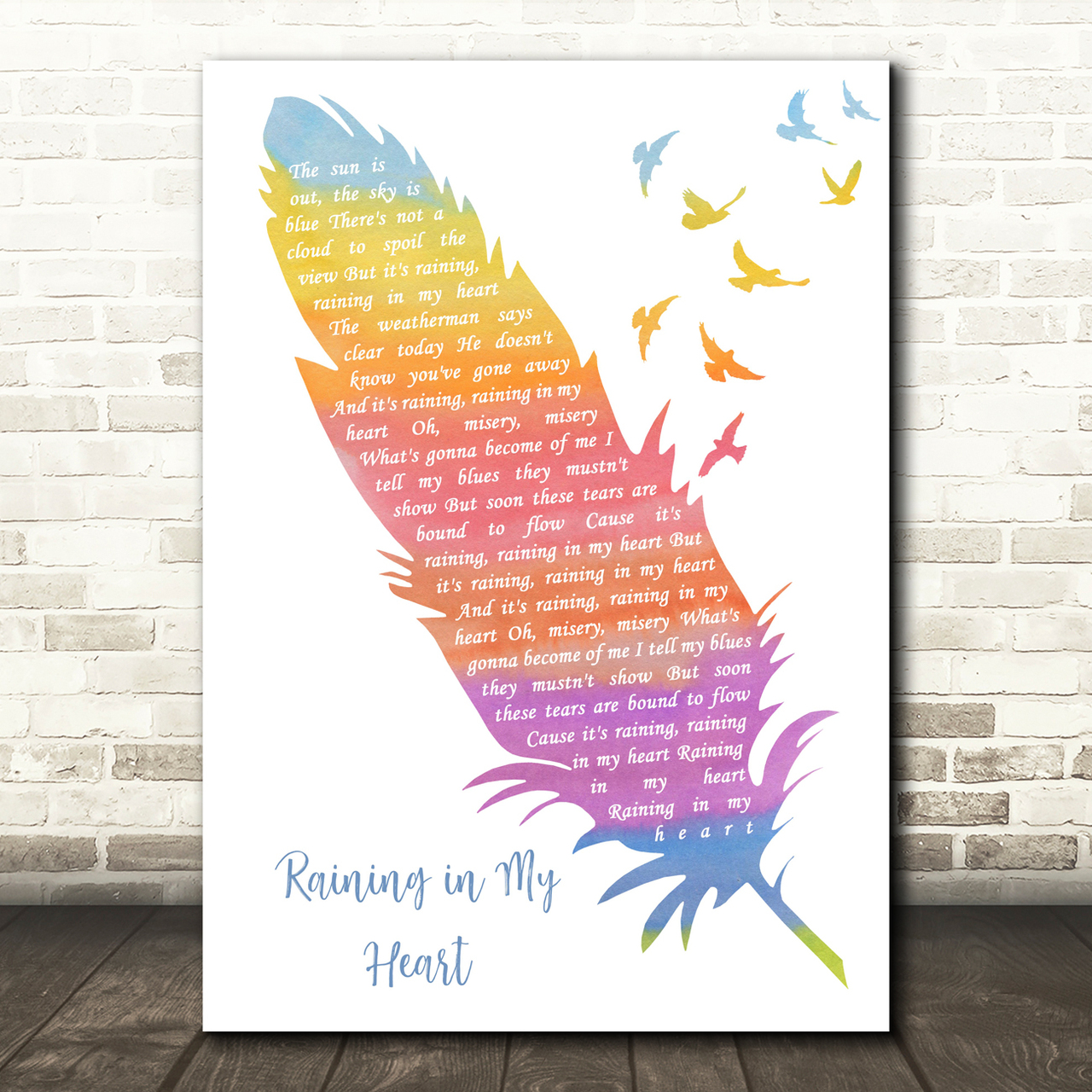 Buddy Holly Raining in My Heart Watercolour Feather & Birds Song Lyric Art Print