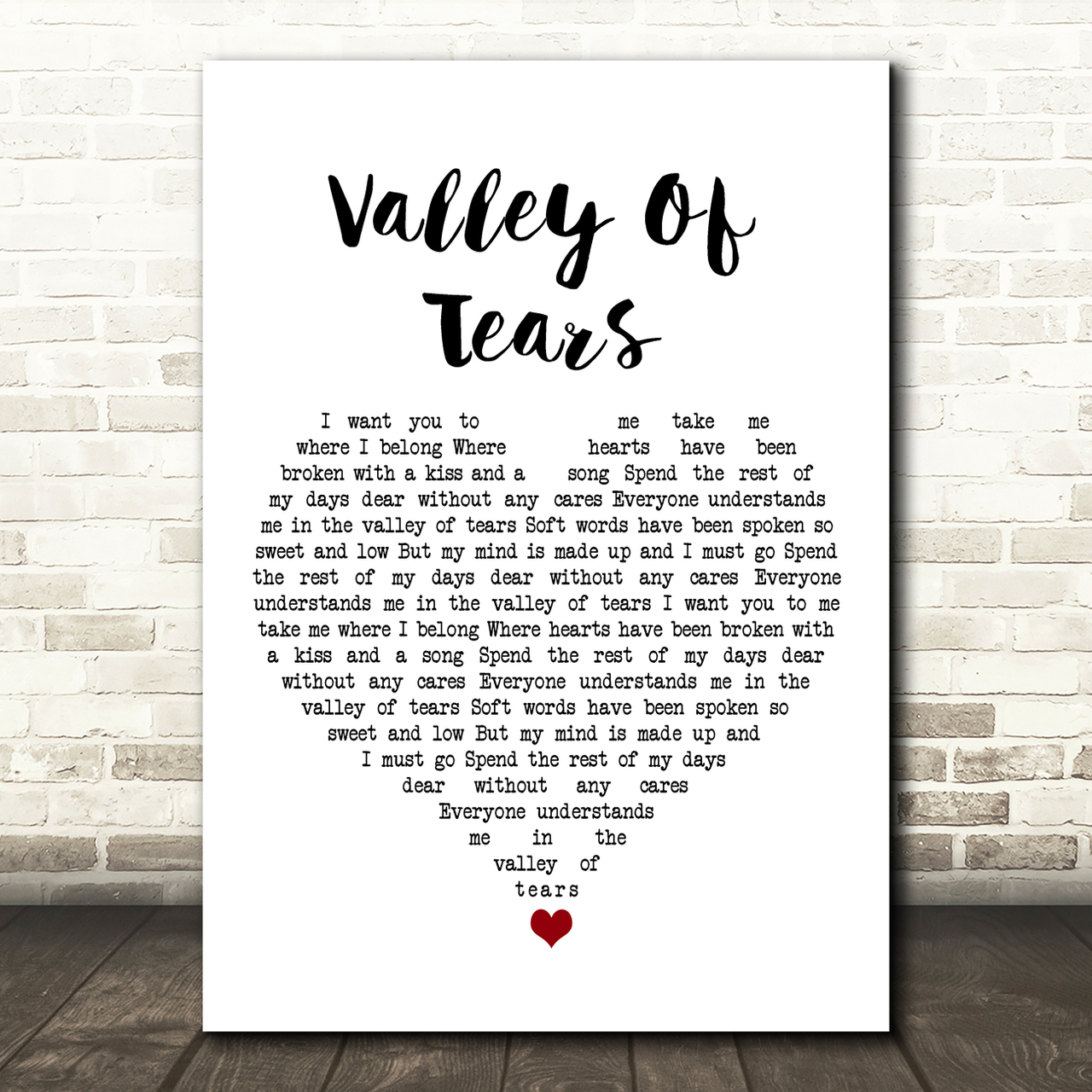 Buddy Holly Valley Of Tears White Heart Song Lyric Art Print