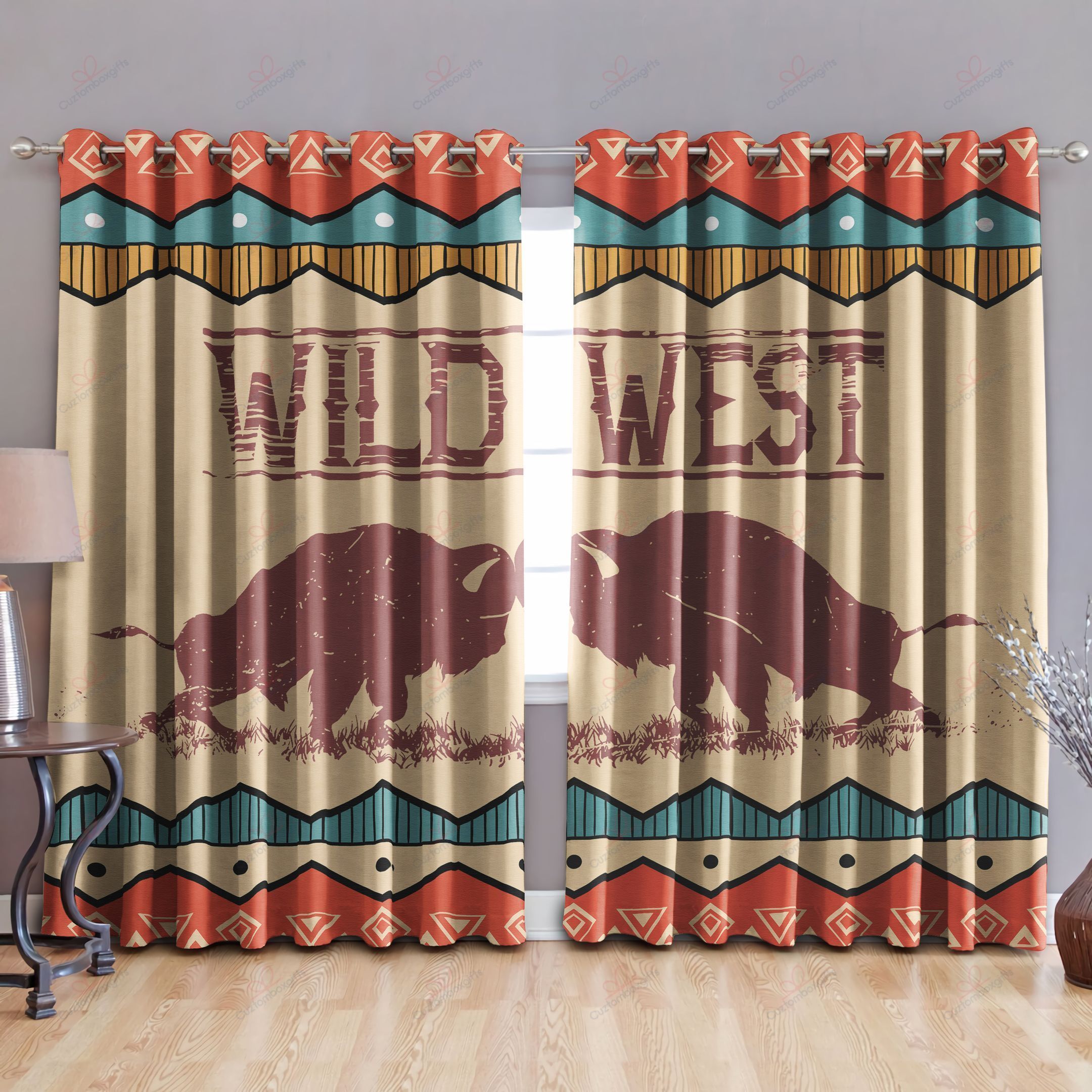 Buffalo Native American Printed Window Curtain Home Decor