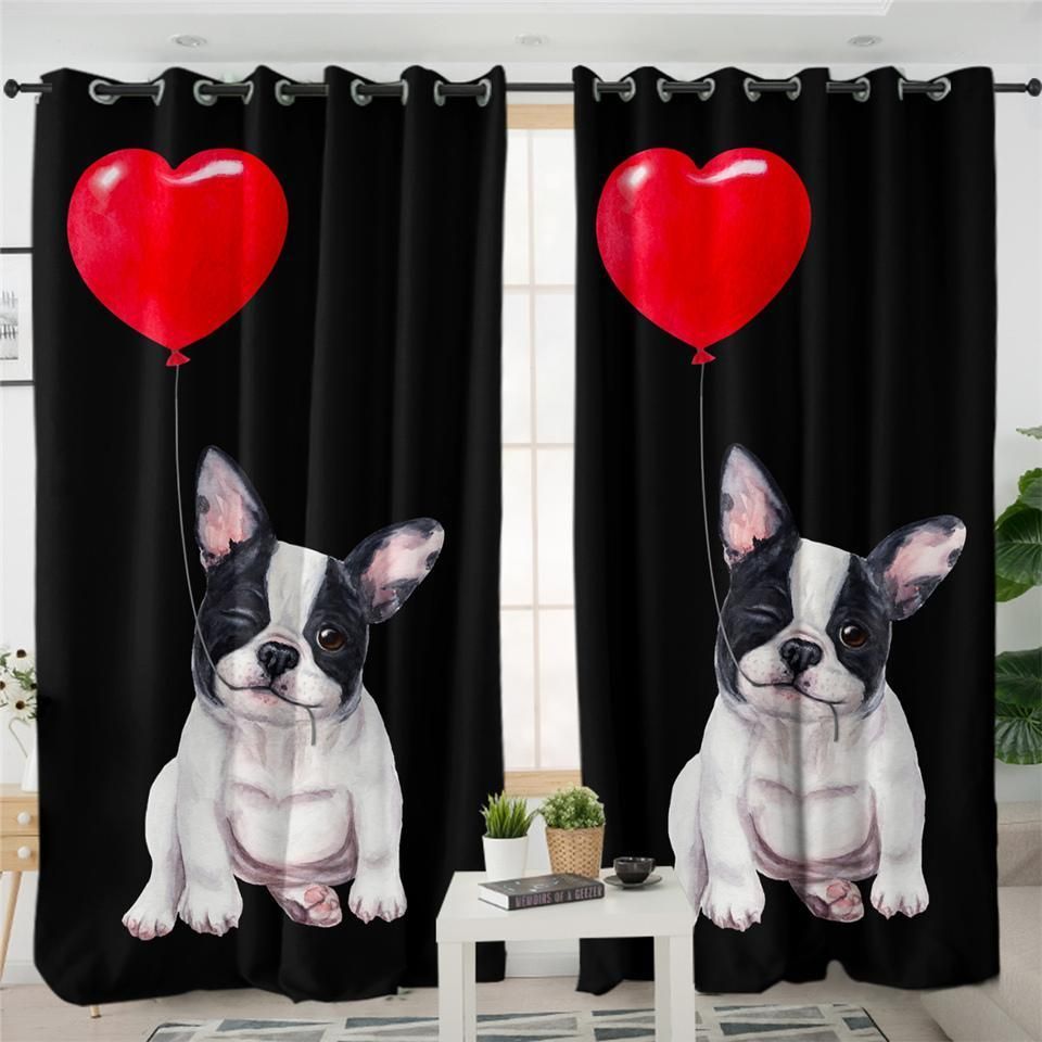 Bulldog & Heart Printed Window Curtains Home Decor