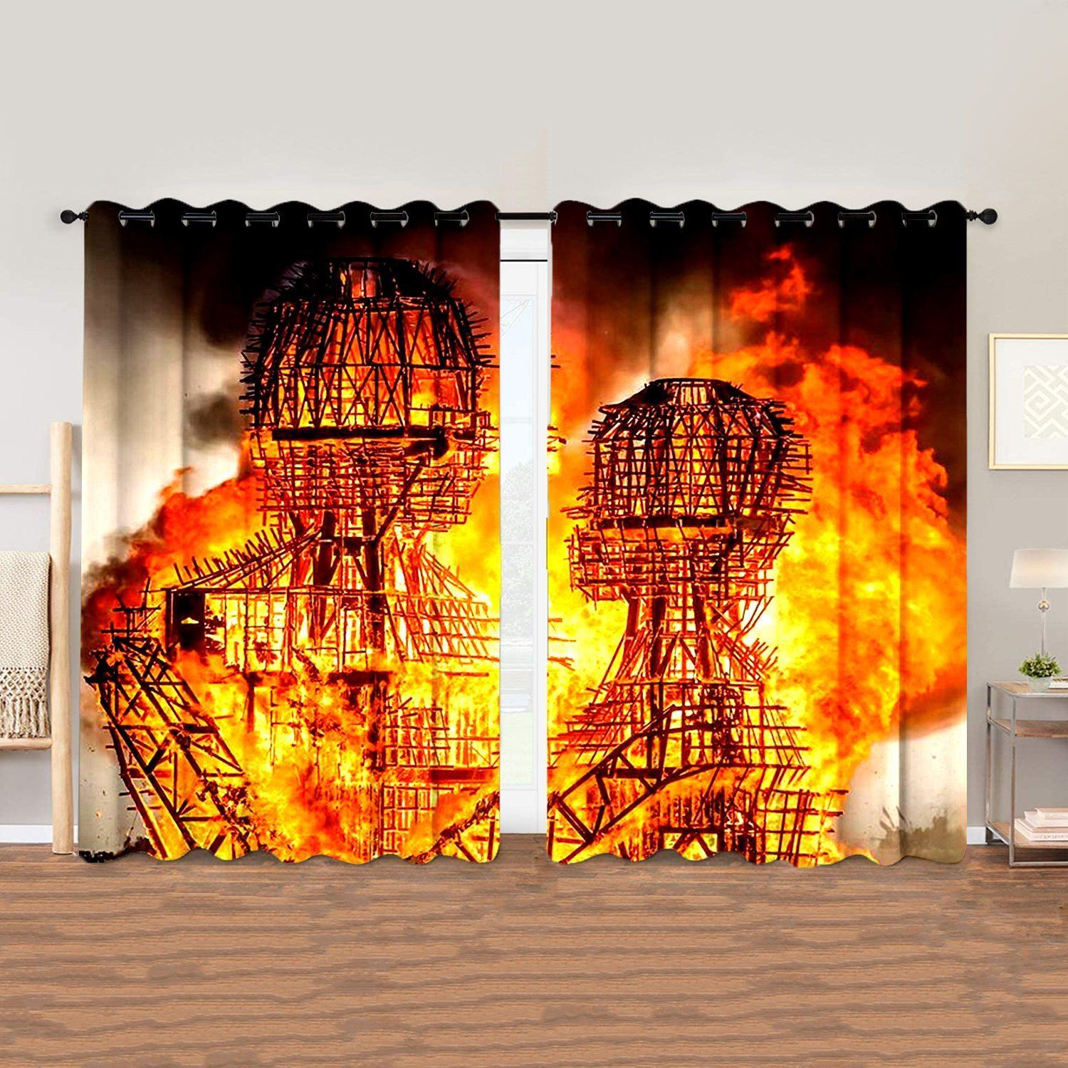 Burning Man Structure Large Fire Printed Window Curtain