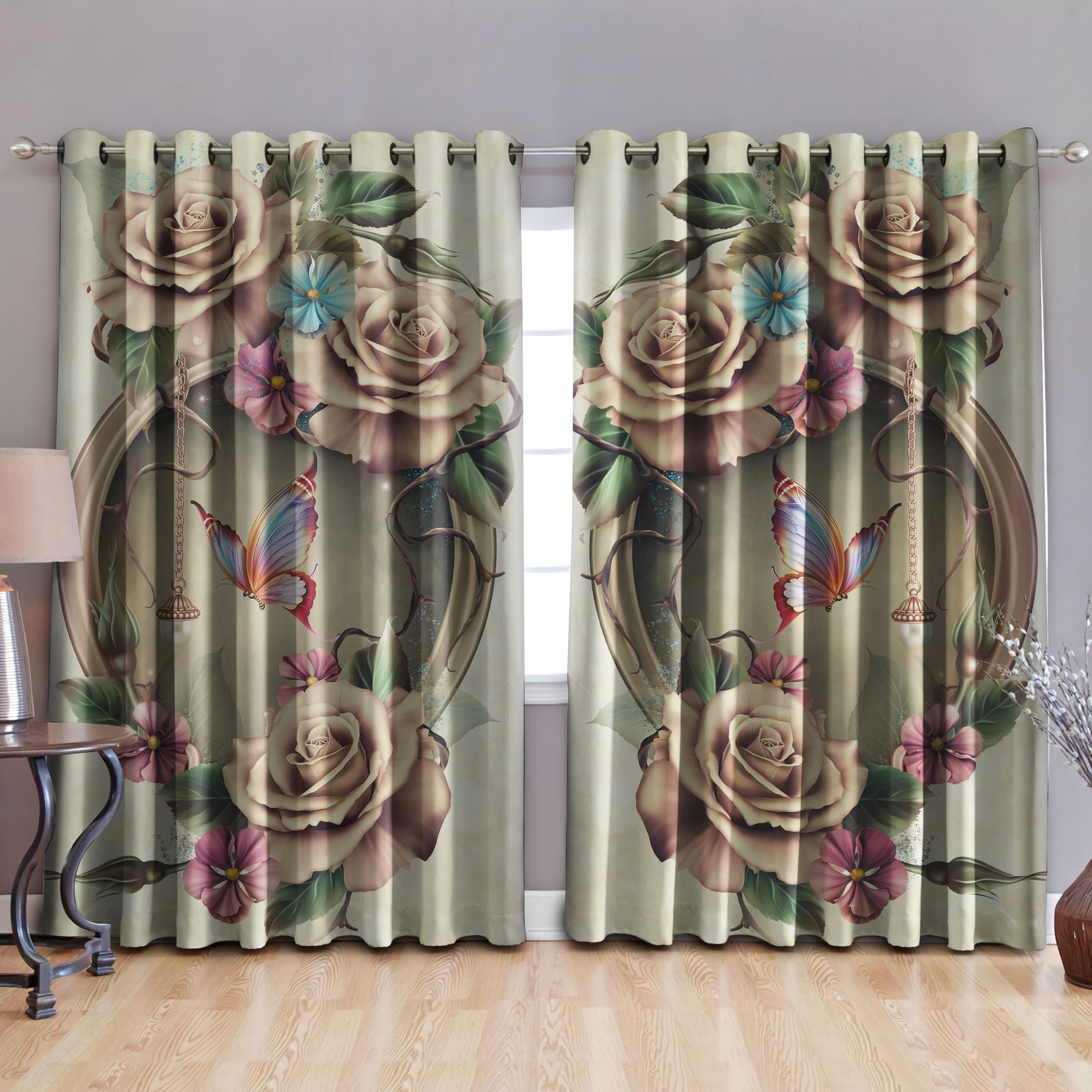 Buterfly Flowers Printed Window Curtain Home Decor