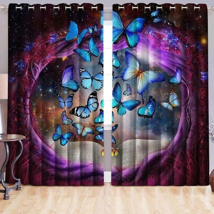Butterfly Circle Galaxy Printed Window Curtain Home Decor