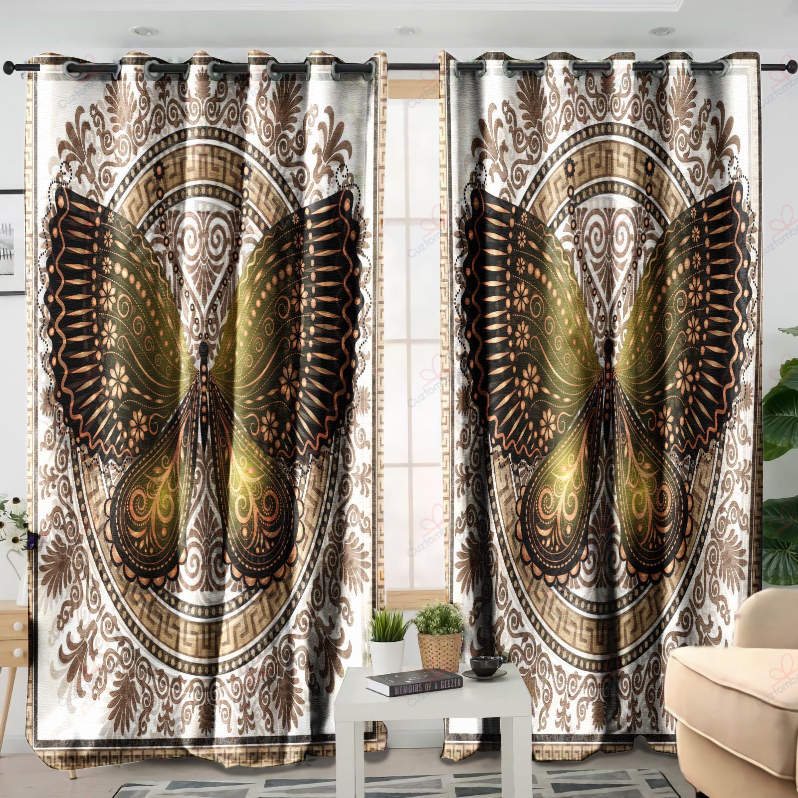 Butterfly Pattern Vintage Printed Window Curtain Home Decor