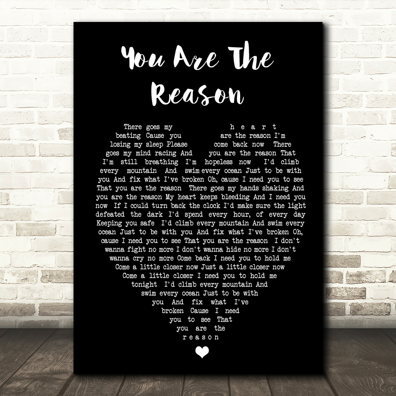 Calum Scott You Are The Reason Black Heart Song Lyric Quote Print