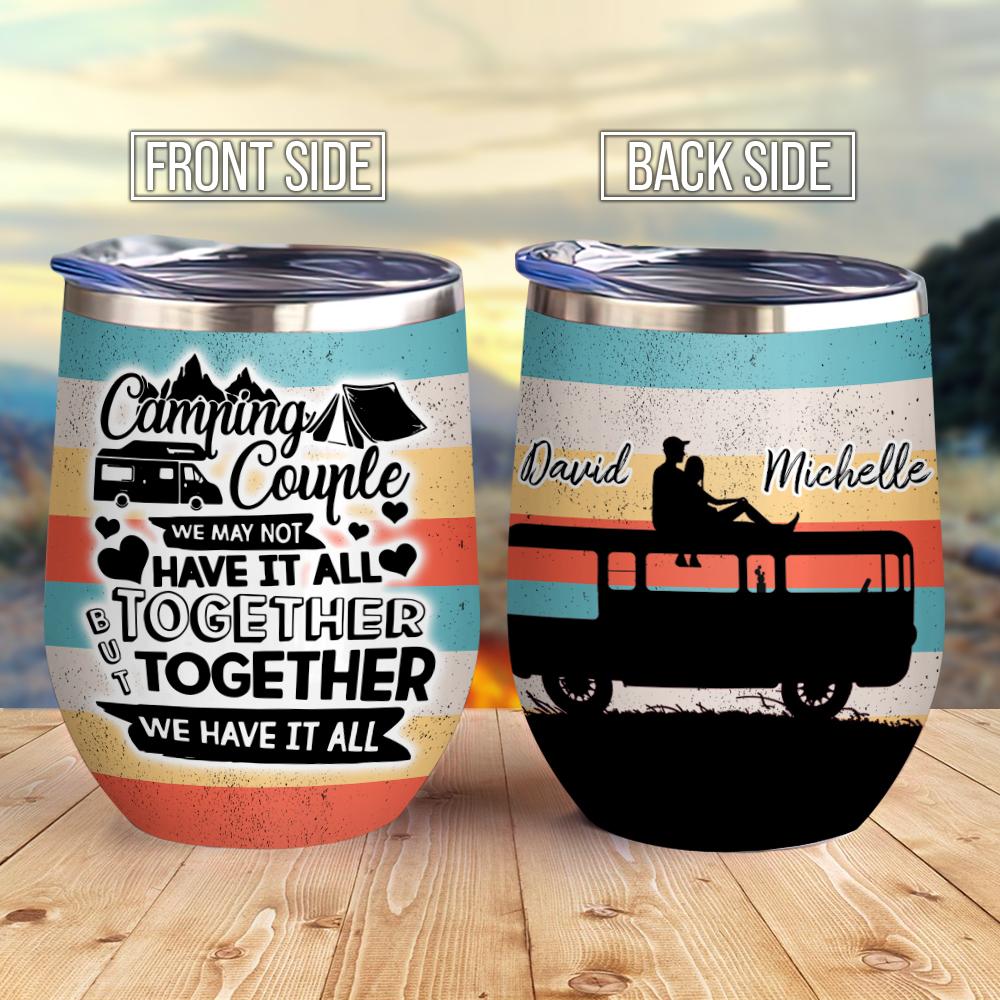 Camping Couple Its Time To Travel Wine Tumbler