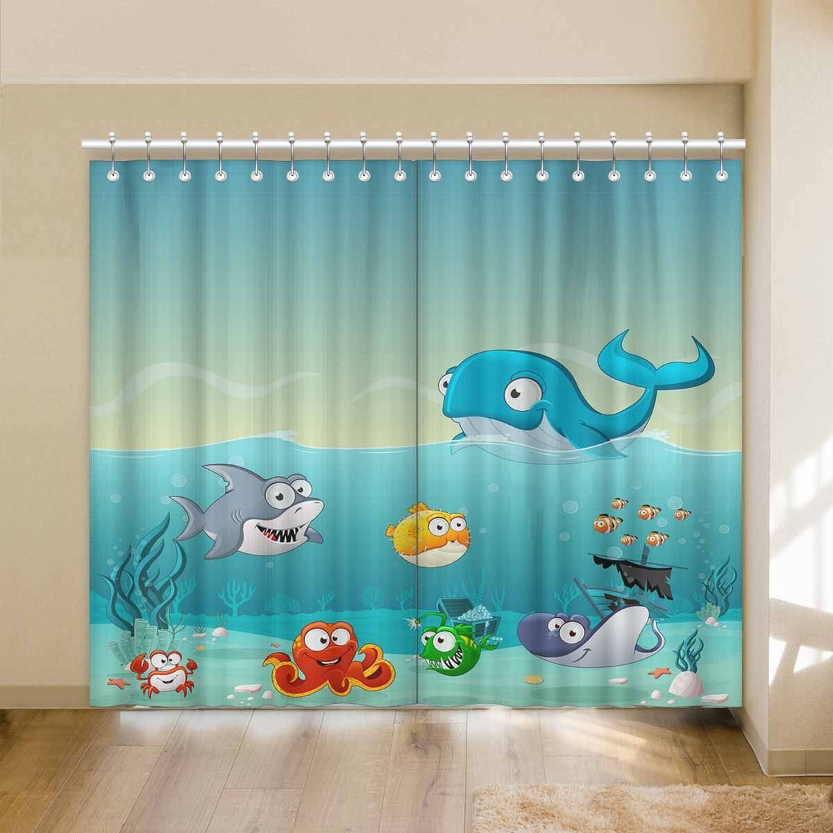 Cartoon Fish Under The Sea Printed Window Curtain