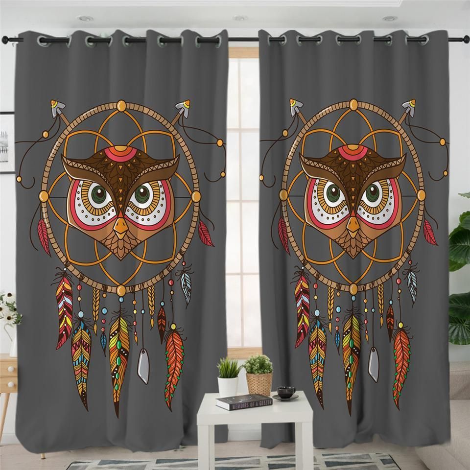 Cartoon Owl Dream Catcher Printed Window Curtain Home Decor