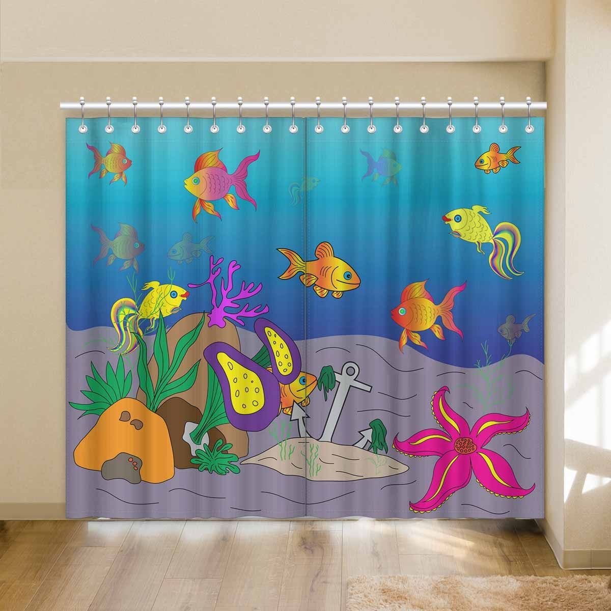 Cartoon Under The Sea Life Printed Window Curtain