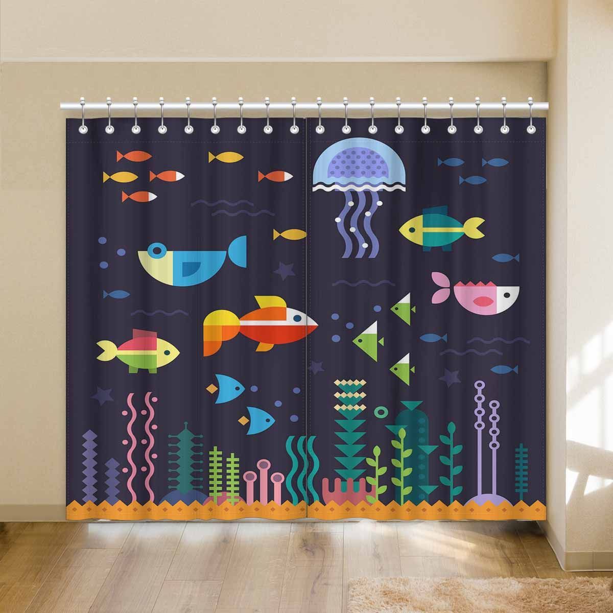 Cartoon Undersea Life Pattern Printed Window Curtain