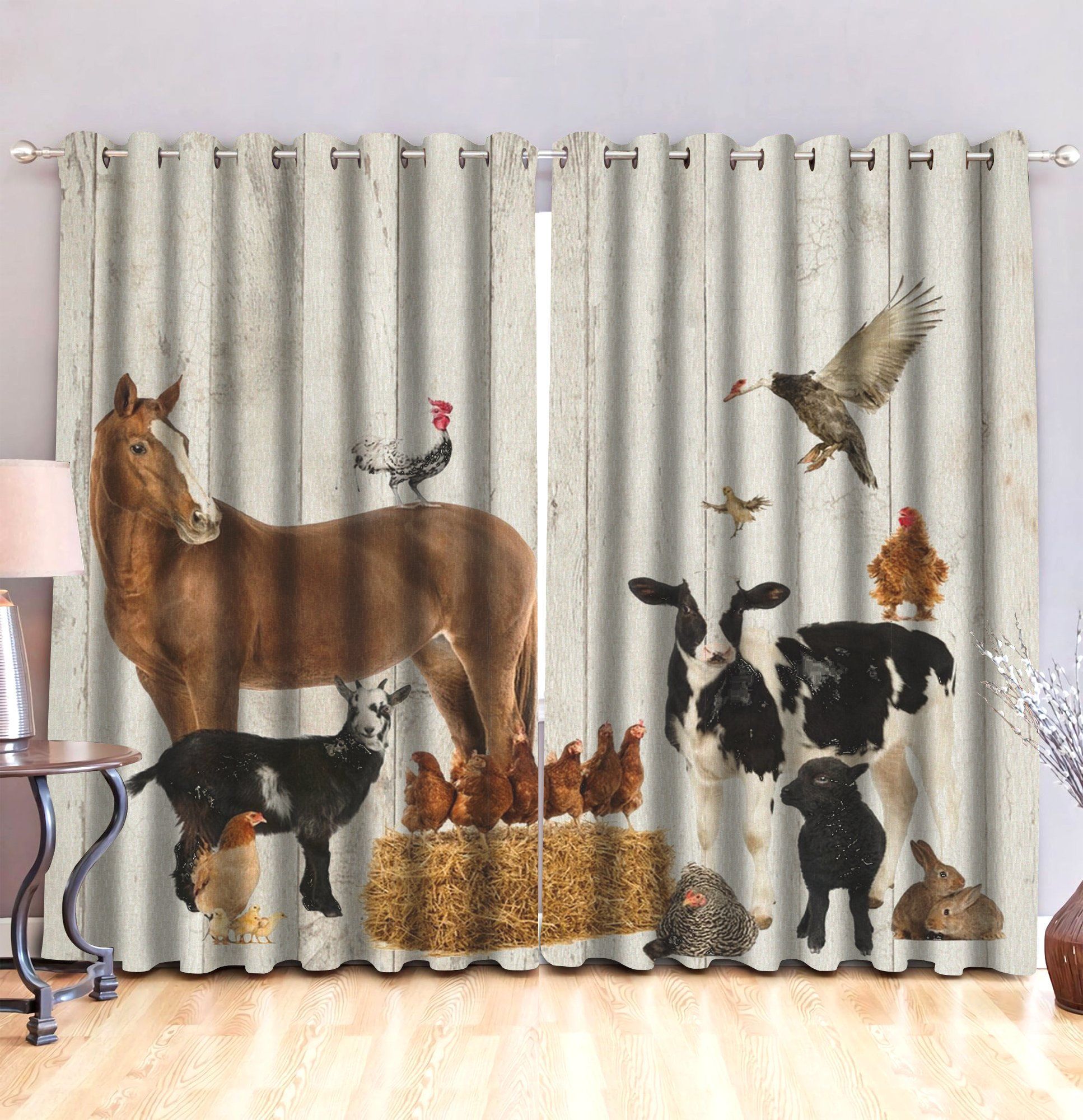 Cattle Farm Animal Species Printed Window Curtain