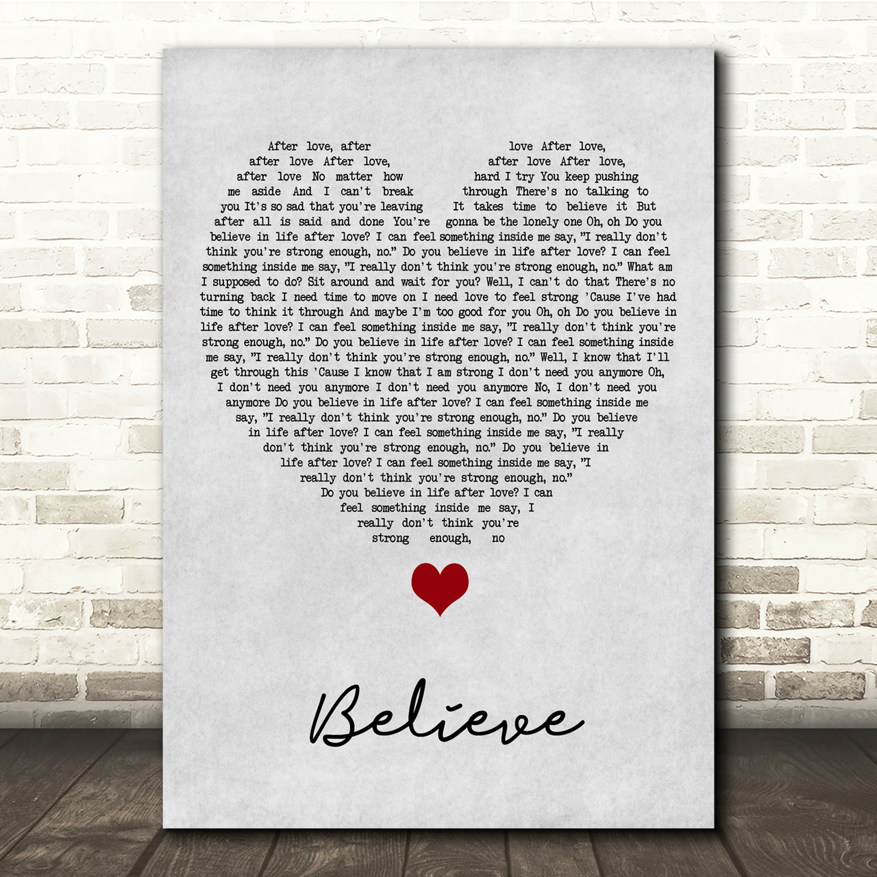 Cher Believe Grey Heart Song Lyric Music Print