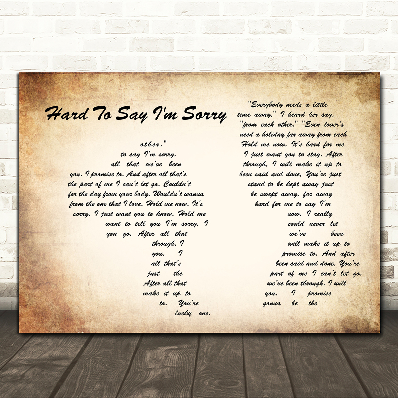 Chicago Hard To Say I'm Sorry Man Lady Couple Song Lyric Wall Art Print