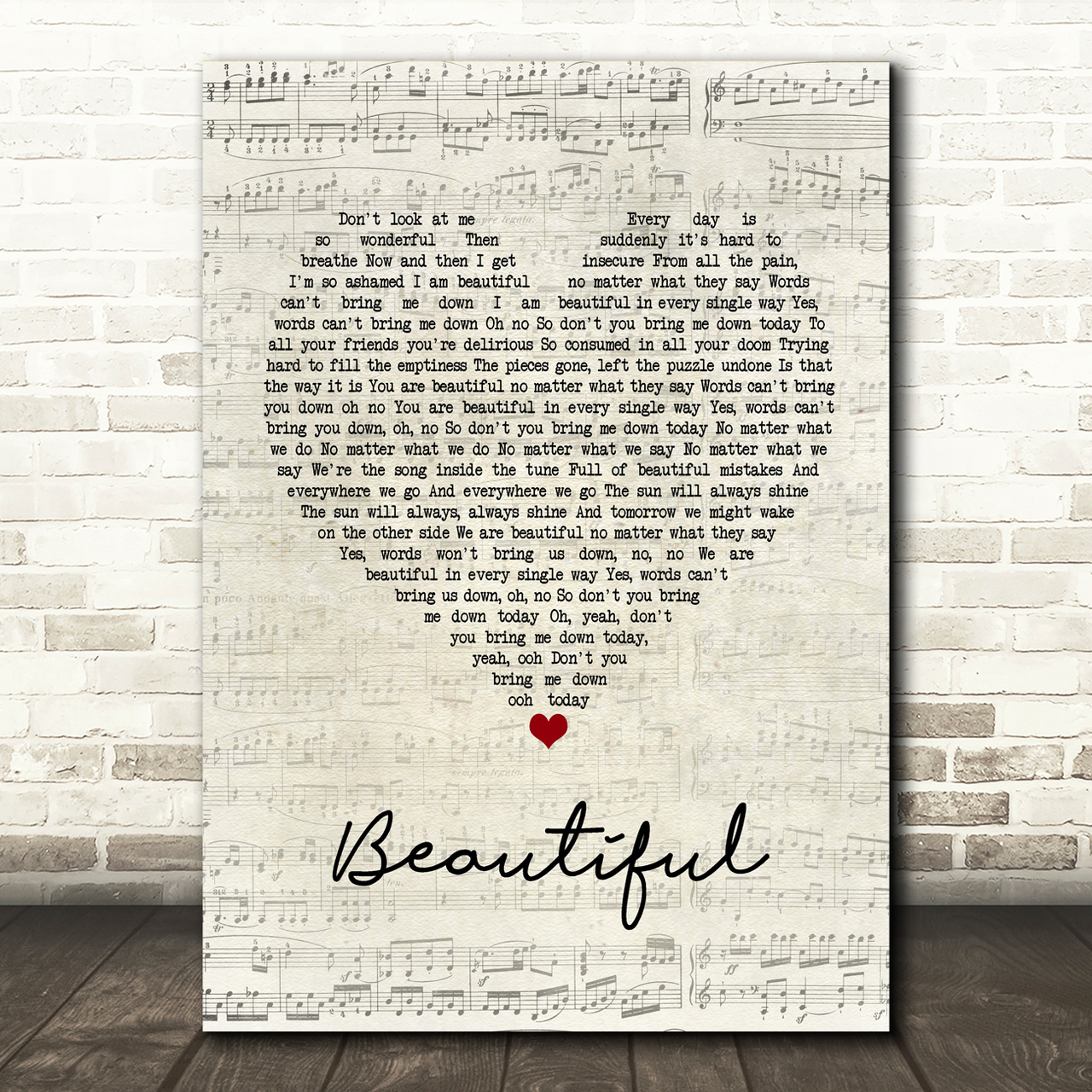 Christina Aguilera Beautiful Script Heart Song Lyric Music Print