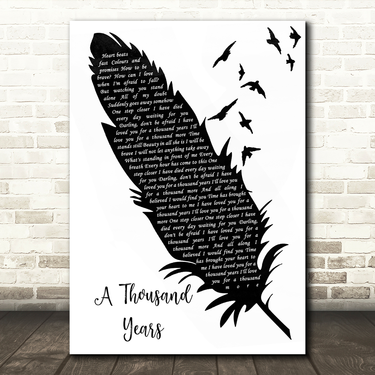 Christina Perri A Thousand Years Black & White Feather & Birds Song Lyric Wall Art Print