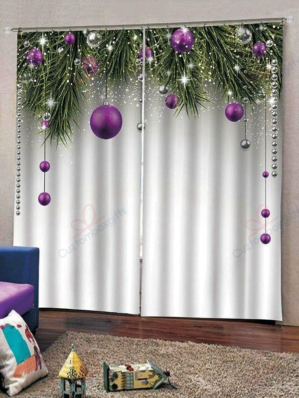 Christmas Balls Tree Branch Printed Window Curtain Home Decor