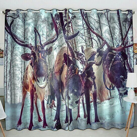 Christmas Reindeer Deers Printed Window Curtain Home Decor