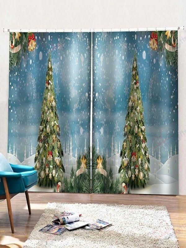 Christmas Tree Bells Forest Printed Window Curtain Home Decor