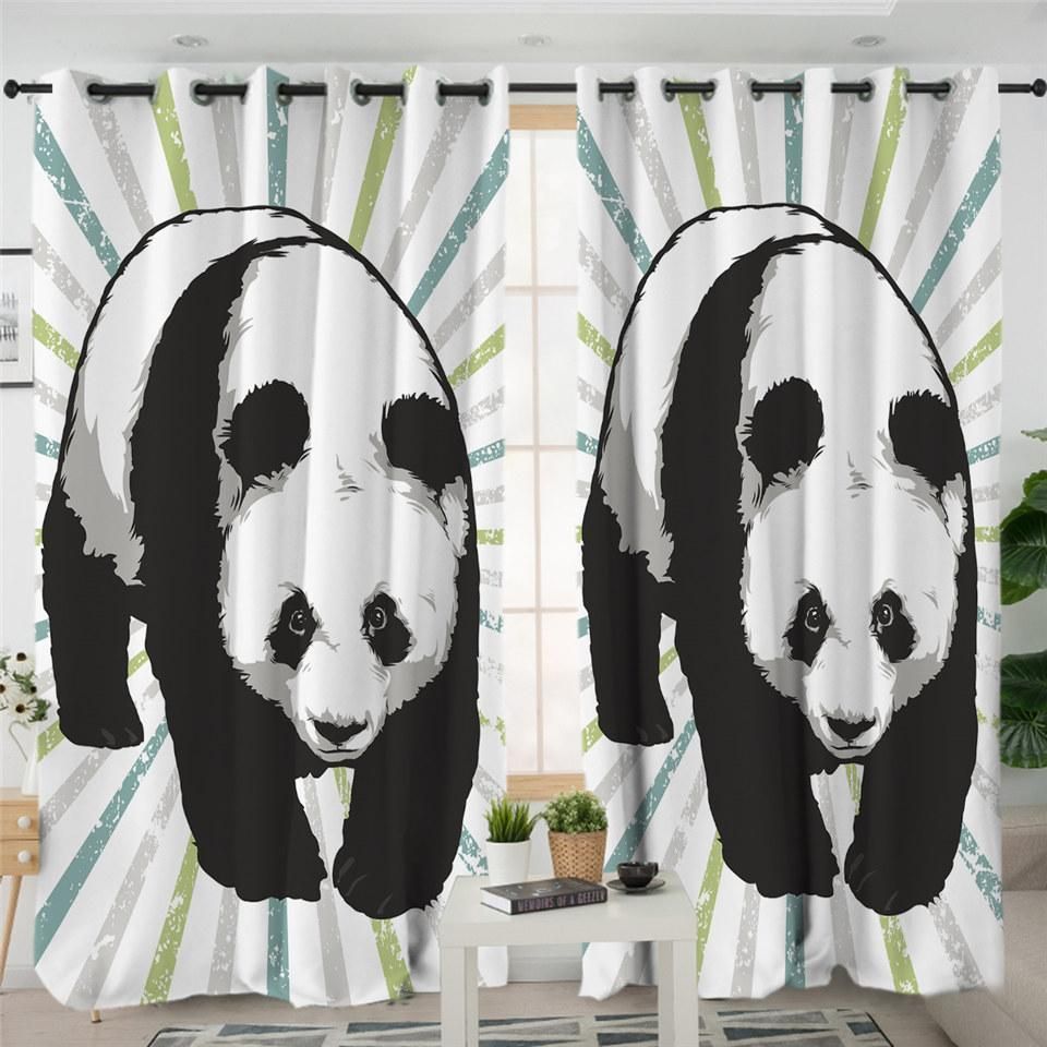 Chubby Panda In Forest Printed Window Curtains Home Decor