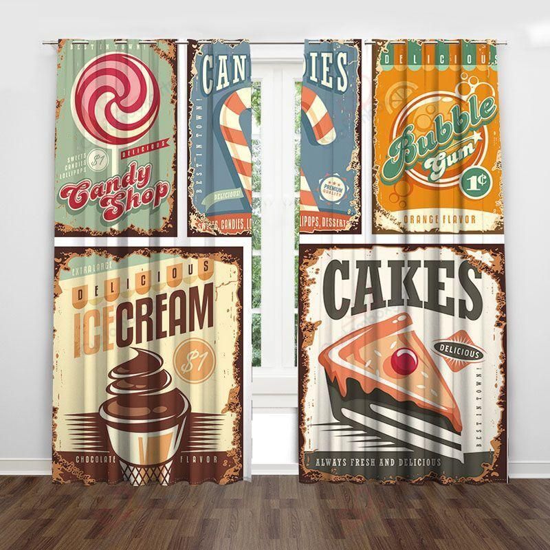 Classic Candy Shop Printed Window Curtain Home Decor