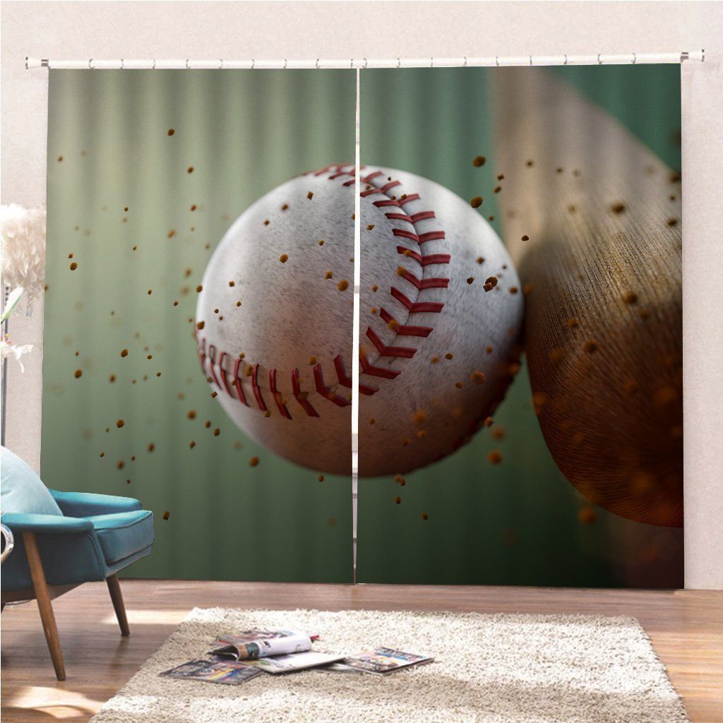 Close Up With A Baseball Srike Printed Window Curtain
