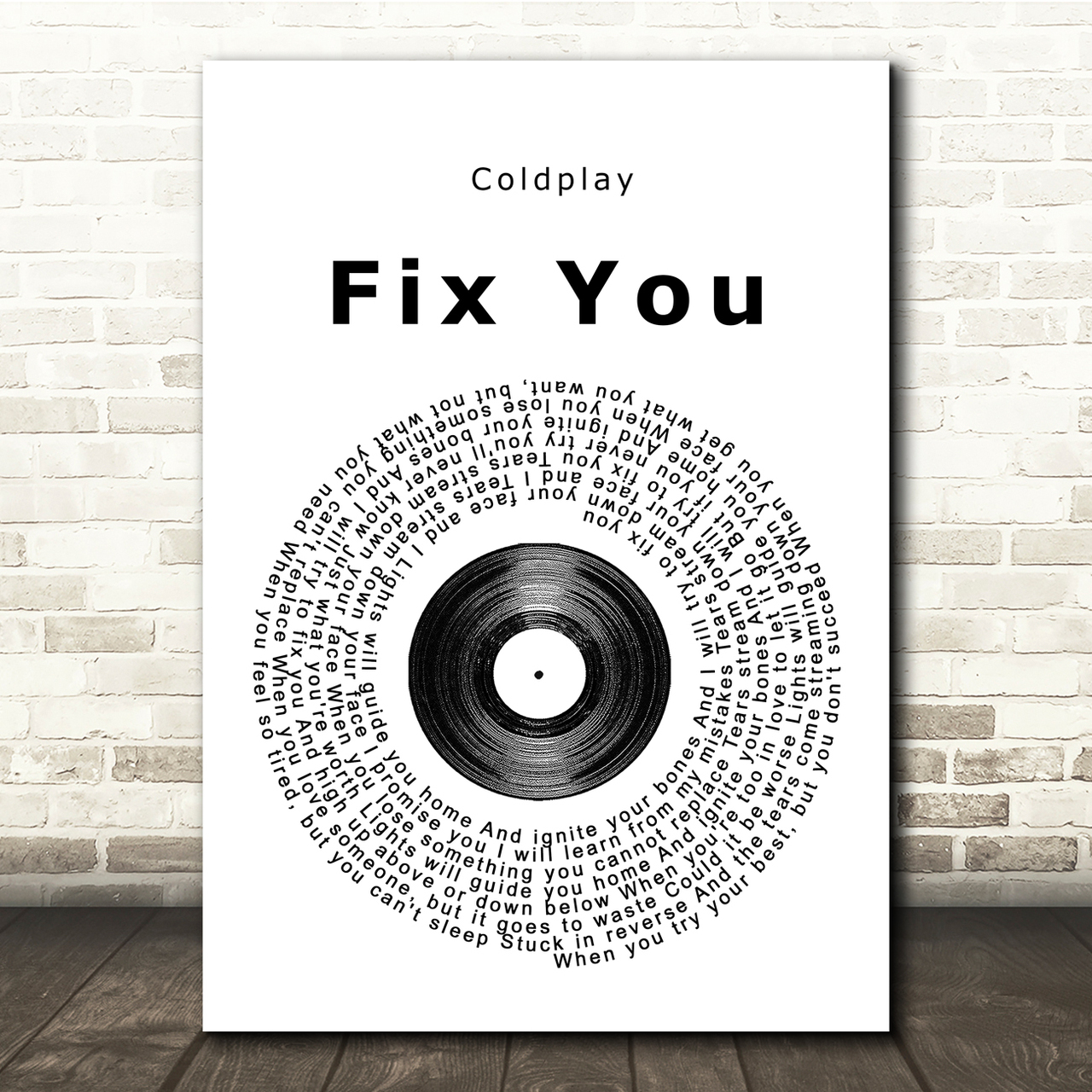 Coldplay Fix You Vinyl Record Song Lyric Quote Print