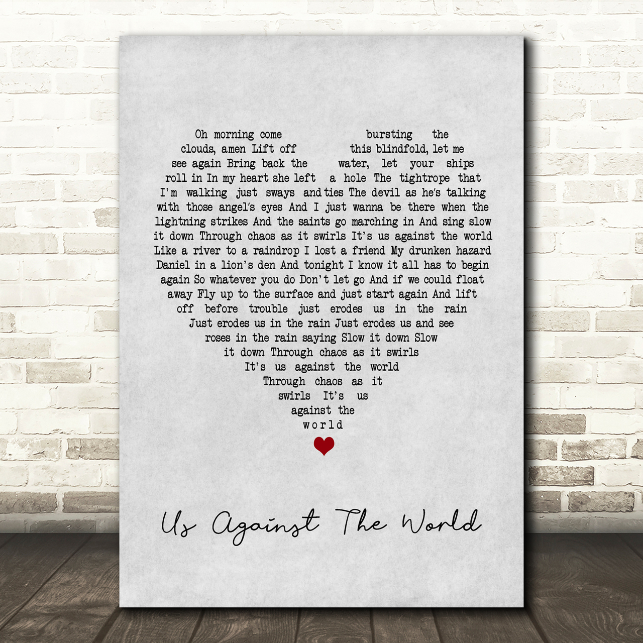 Coldplay Us Against The World Grey Heart Song Lyric Music Print