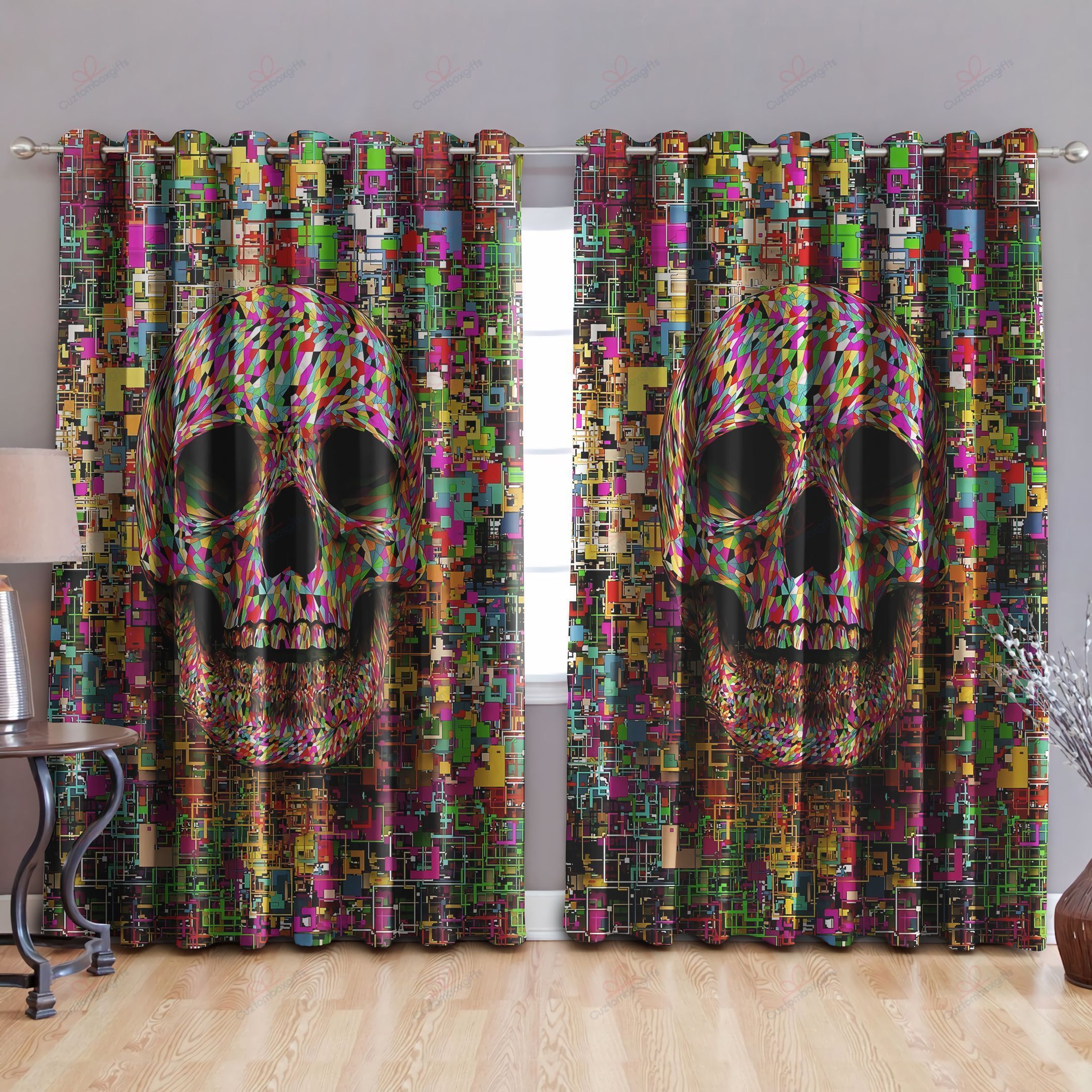 Color Skull Printed Window Curtain Home Decor