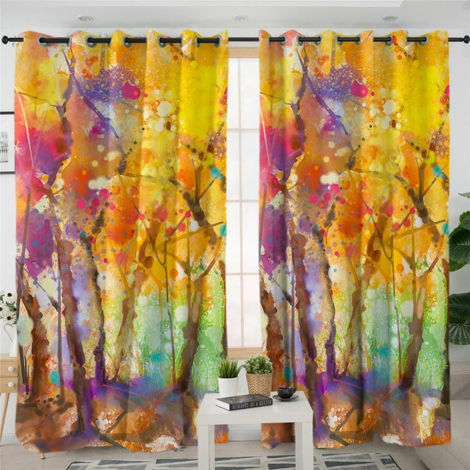 Color Spray Autumn Forest Printed Window Curtains Home Decor