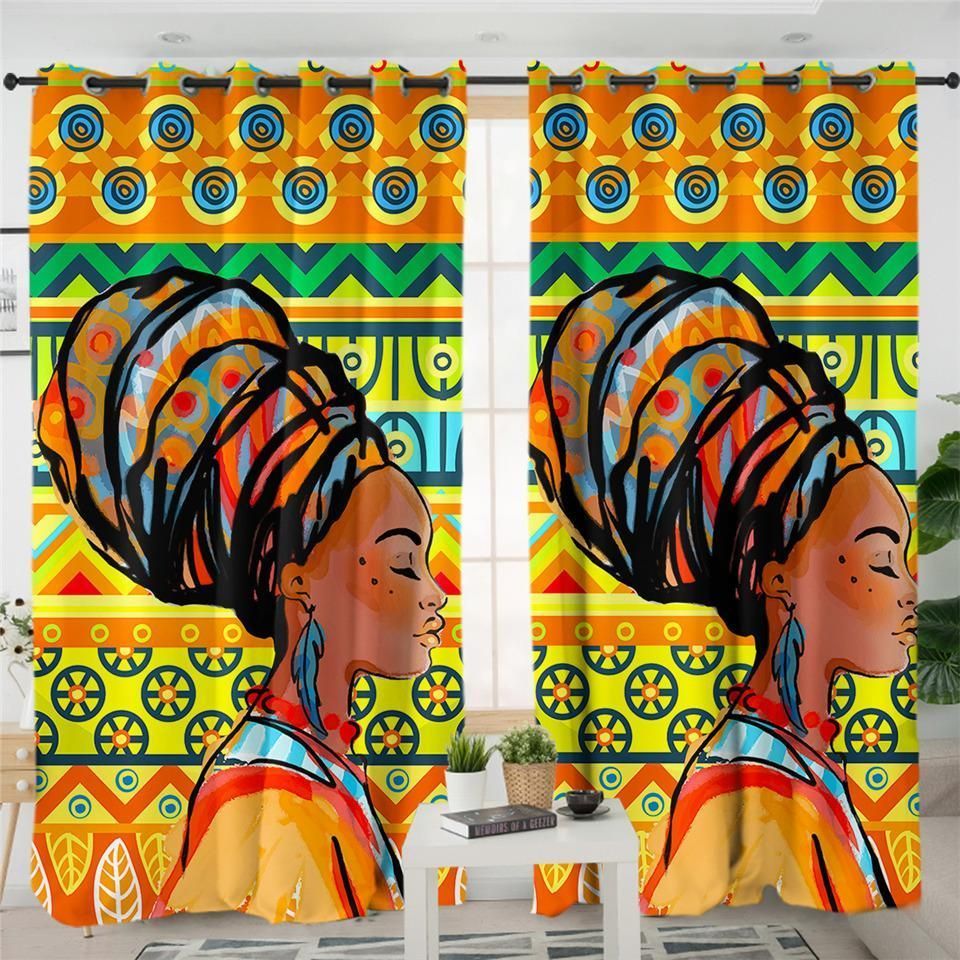 Colored African Lady Printed Window Curtain Home Decor
