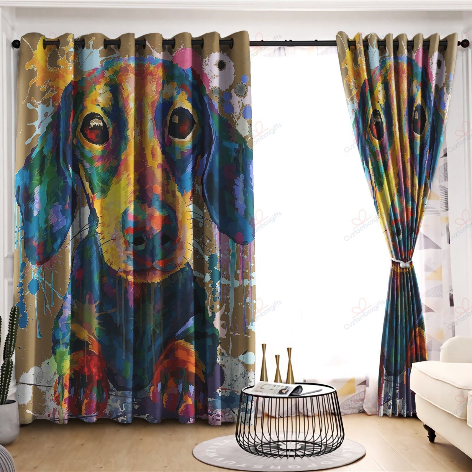 Colorful Art Dachshund Printed Window Curtains Home Decor